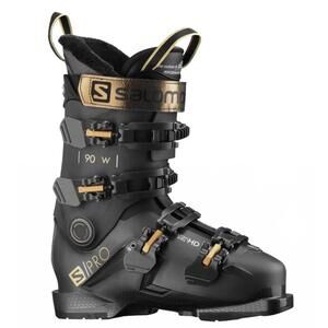 NEW SALOMON women's s/pro 90 w ski boots in black/belluga/gold